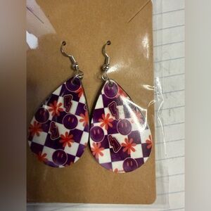 Hand Crafted Purple Happy Face Earrings